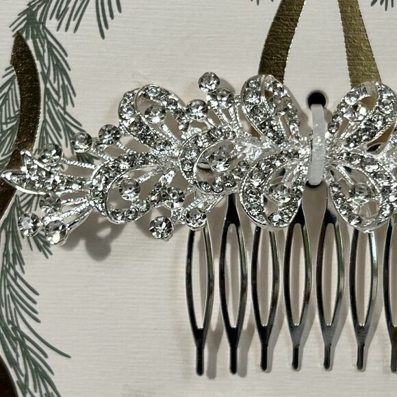 Bridal Wedding Hair Comb Set of 2 Silver Tone Rhinestone Embellished Floral - Picture 7 of 9